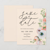 Budget Beige Coral Floral Save the date Card (正面/裏面)