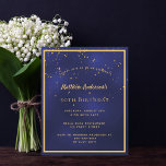 BUDGET Birthday party blue gold men invitation<br><div class="desc">A trendy,  modern 50th (or any age) birthday party invitation card for men,  guys,  male.   A dark blue,  navy blue background. The blue color is uneven.  With a faux gold frame and golden confetti sprinkle,  golden colored letters. Personalize and add your party information.
Back: blue background with confetti sprinkle.</div>