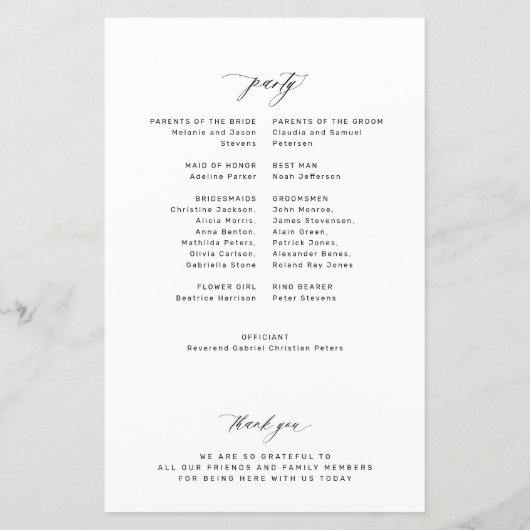 Budget black and white monogram wedding program (裏面)