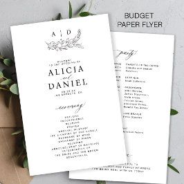 Budget black and white monogram wedding program チラシ