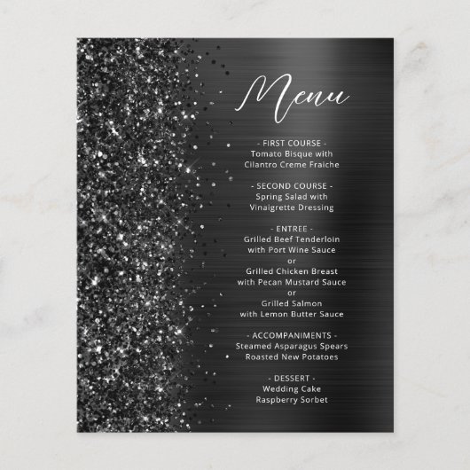 Budget Black Glam Glitter Wedding Menu (正面)