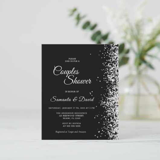 Budget Black Glitter Couples Shower Invitation (スタンド正面)