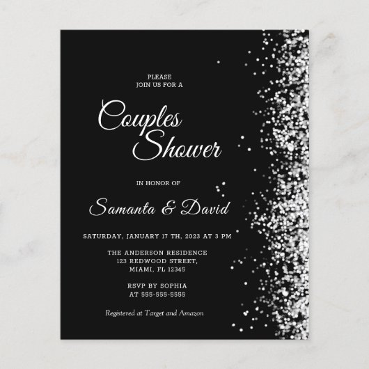 Budget Black Glitter Couples Shower Invitation (正面)