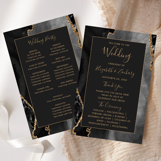 Budget Black Gold Agate Dark Wedding Program