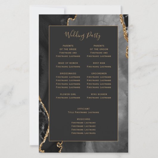 Budget Black Gold Agate Dark Wedding Program (裏面)