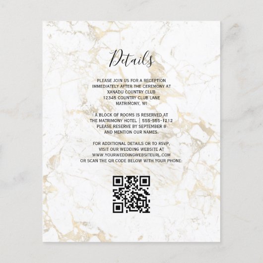 Budget Black Gold Agate Marble QR Code Wedding (裏面)