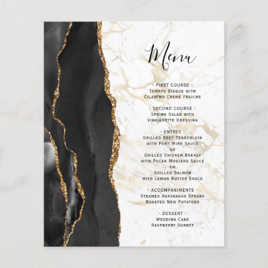 Budget Black Gold Agate Marble Wedding Menu (正面)