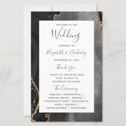 Budget Black Gold Agate Wedding Program (正面)