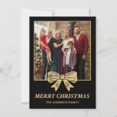Budget Black & Gold Bow Family Christmas Photo シーズンカード (正面)