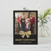 Budget Black & Gold Bow Family Christmas Photo シーズンカード (スタンド正面)