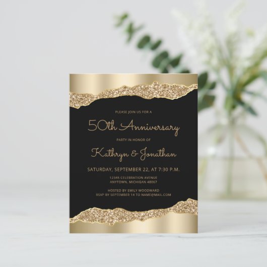 Budget Black Gold Glitter 50th Anniversary Invite (スタンド正面)
