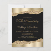 Budget Black Gold Glitter 50th Anniversary Invite (正面)