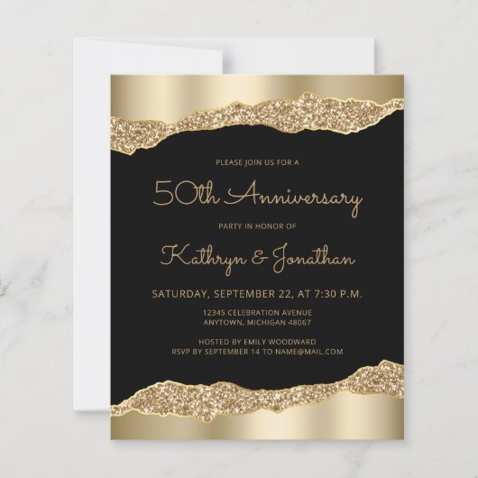 Budget Black Gold Glitter 50th Anniversary Invite (正面)