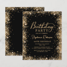 Budget Black Gold Glitter 60th Birthday Invitation