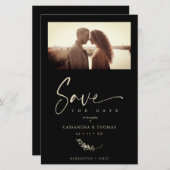 Budget Black Trendy Branches Wedding Photo Couple (正面/裏面)