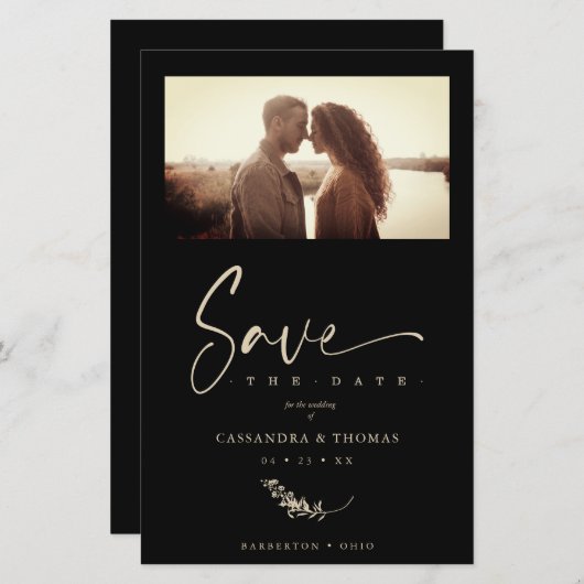 Budget Black Trendy Branches Wedding Photo Couple (正面/裏面)