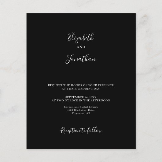 Budget Black Wedding Modern Chic Minimalist Simple (正面)