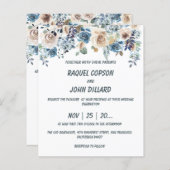 Budget.Blue,アイボリー，クリームバラ結婚式招待状 (正面/裏面)