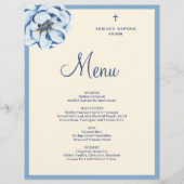 Budget Blue Floral Baby Boy Baptism Menu (正面)