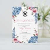 Budget Blue Florals Bridgerton Birthday Party 招待状 (スタンド正面)