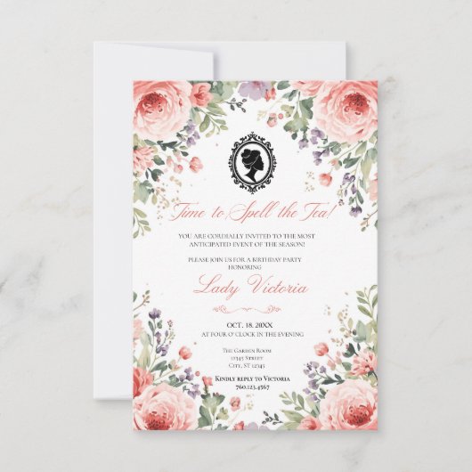 Budget Blue Florals Bridgerton Birthday Party 招待状 (正面)