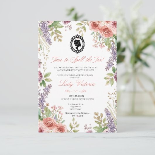 Budget Blue Florals Bridgerton Birthday Party 招待状 (スタンド正面)