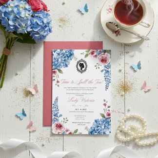 Budget Blue Florals Bridgerton Birthday Party 招待状