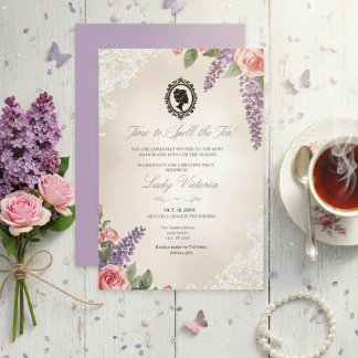 Budget Blue Florals Bridgerton Birthday Party 招待状