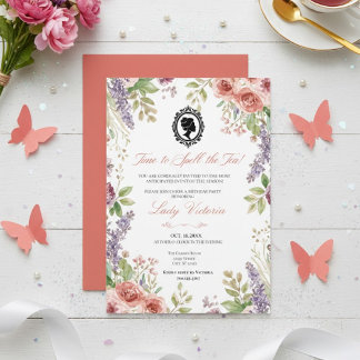 Budget Blue Florals Bridgerton Birthday Party 招待状