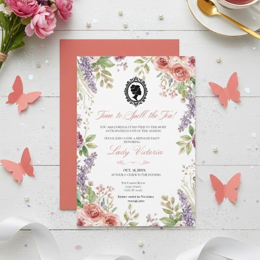 Budget Blue Florals Bridgerton Birthday Party 招待状