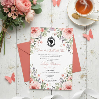 Budget Blue Florals Bridgerton Birthday Party 招待状