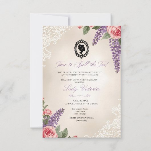 Budget Blue Florals Bridgerton Birthday Party 招待状 (正面)