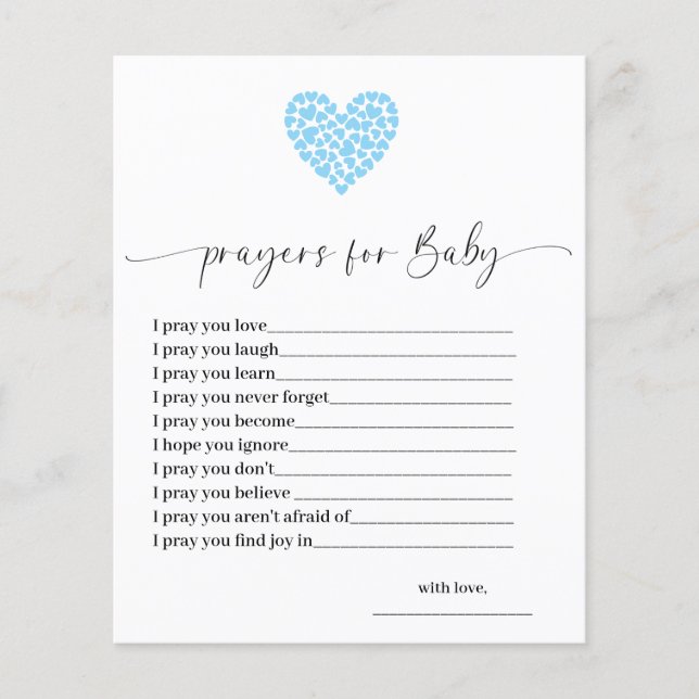 Budget Blue Heart Prayers for Baby Shower Card (正面)
