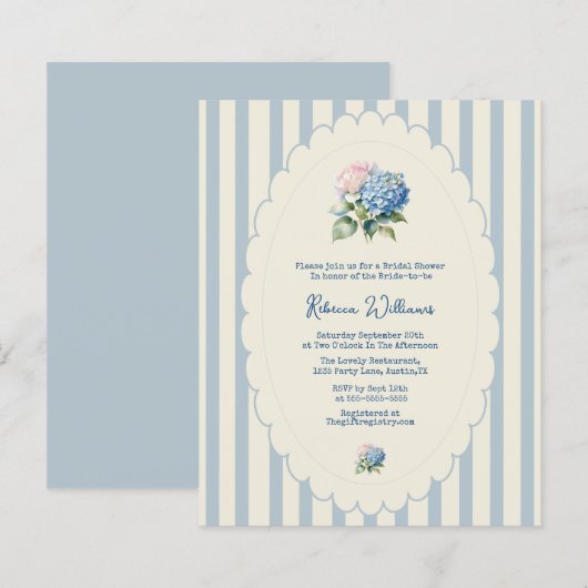 Budget Blue Hydrangea Coastal Stripe Bridal Shower (正面/裏面)