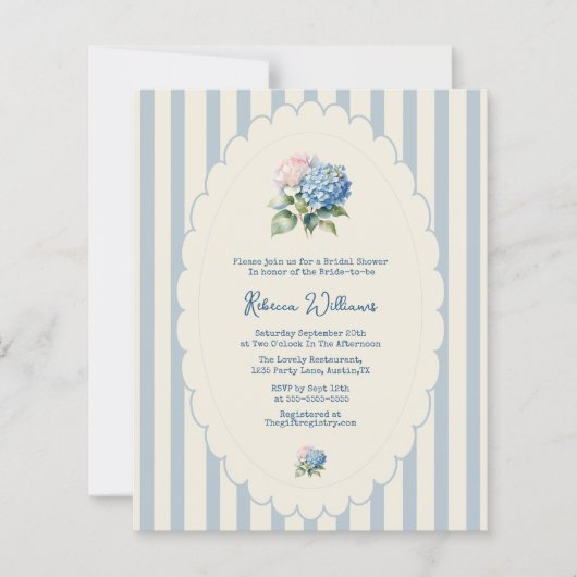 Budget Blue Hydrangea Coastal Stripe Bridal Shower (正面)