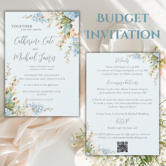 Budget Blue Hydrangea Floral Elegant Wedding 招待状