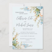 Budget Blue Hydrangea Floral Elegant Wedding 招待状 (正面)