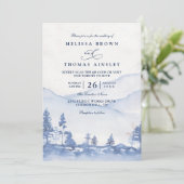 Budget Blue Mountain Watercolor QR Code Wedding 招待状 (スタンド正面)