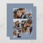 BUDGET Blue Photo Collageの結婚サンキューカード (正面/裏面)