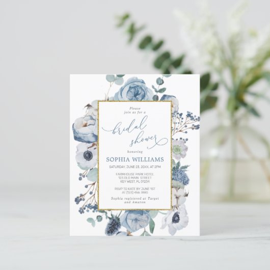 Budget Blue Rose Flowers Bridal Shower Invitation (スタンド正面)