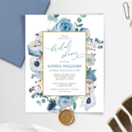 Budget Blue Rose Flowers Bridal Shower Invitation