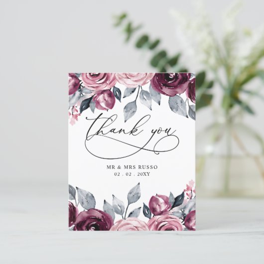 Budget Blush Burgundy Wedding Thank You Card (スタンド正面)