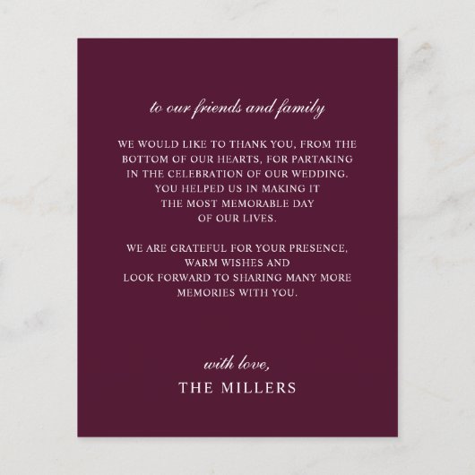 Budget Blush Burgundy Wedding Thank You Card (裏面)