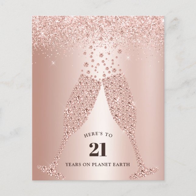 Budget Blush Pink Champagne 21st Birthday Invite (正面)