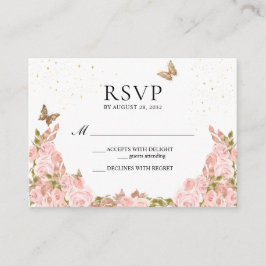 BUDGET Blush Pink Floral Butterfly Quinceanera エンクロージャーカード