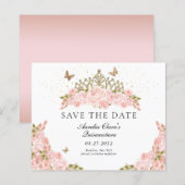 BUDGET Blush Pink Floral Gold Tiara Quinceanera (正面/裏面)