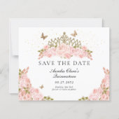 BUDGET Blush Pink Floral Gold Tiara Quinceanera (正面)