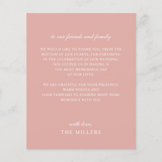 Budget Blush Pink Floral Wedding Thank You Card (裏面)