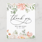 Budget Blush Pink Floral Wedding Thank You Card (正面)