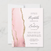 Budget Blush Pink Gold Agate Wedding Invitation (正面)